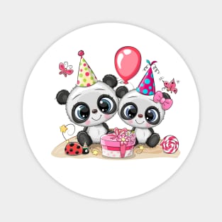 Two pandas are celebrating a birthday. Magnet